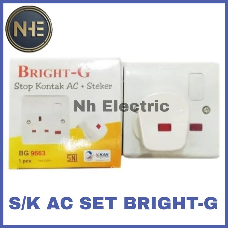 Stop kontak Ac + Steker Bright-G - Ac Set Bright-G - Stop Kontak Ac Komplit Bright-G BG-9663