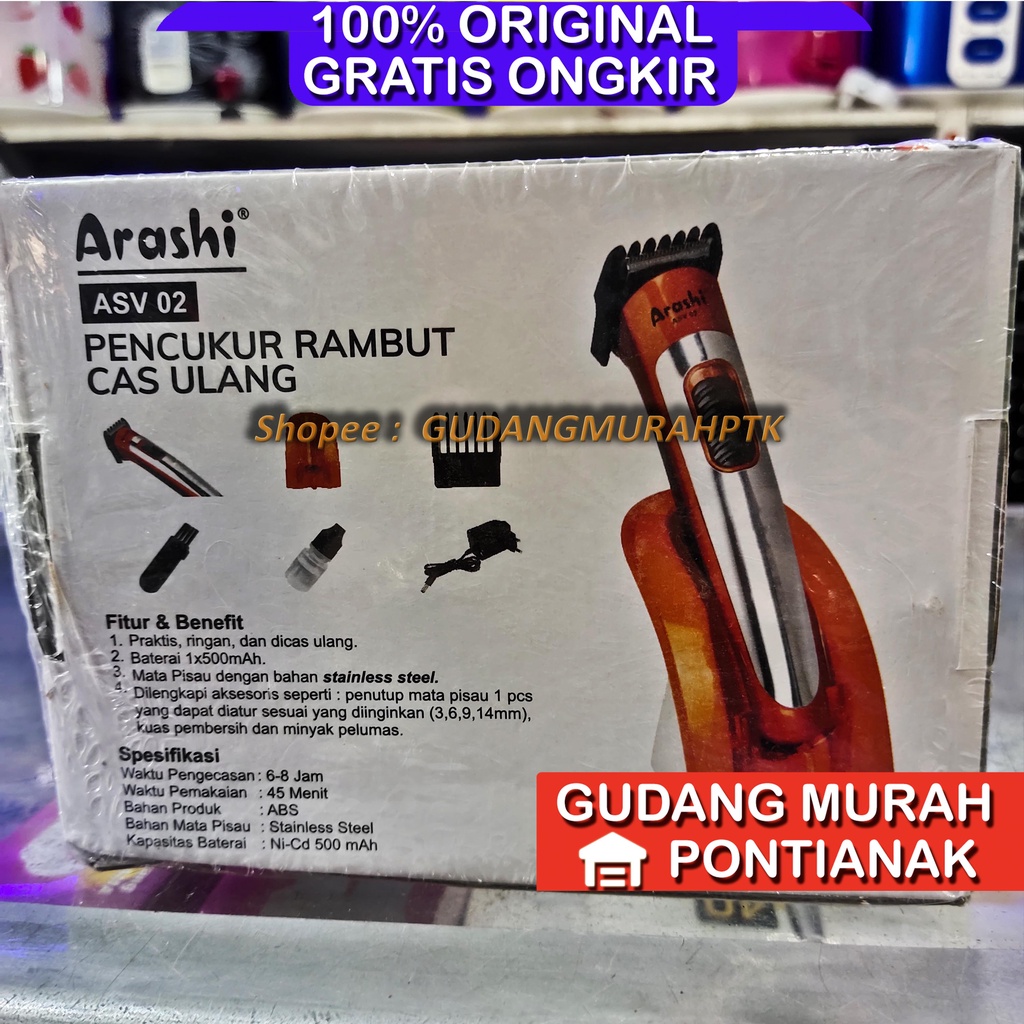 Hair Clipper Pencukur Rambut Alat Pangkas PORTABLE ARASHI ASV02 Charge bisa di pakai bawa jalan jalan portable