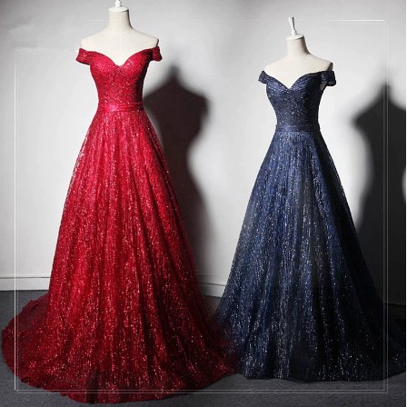 V Neck Off The Shoulder Evening Dresses Long Sequins Strapless Trailing Formal Party Dress 2020