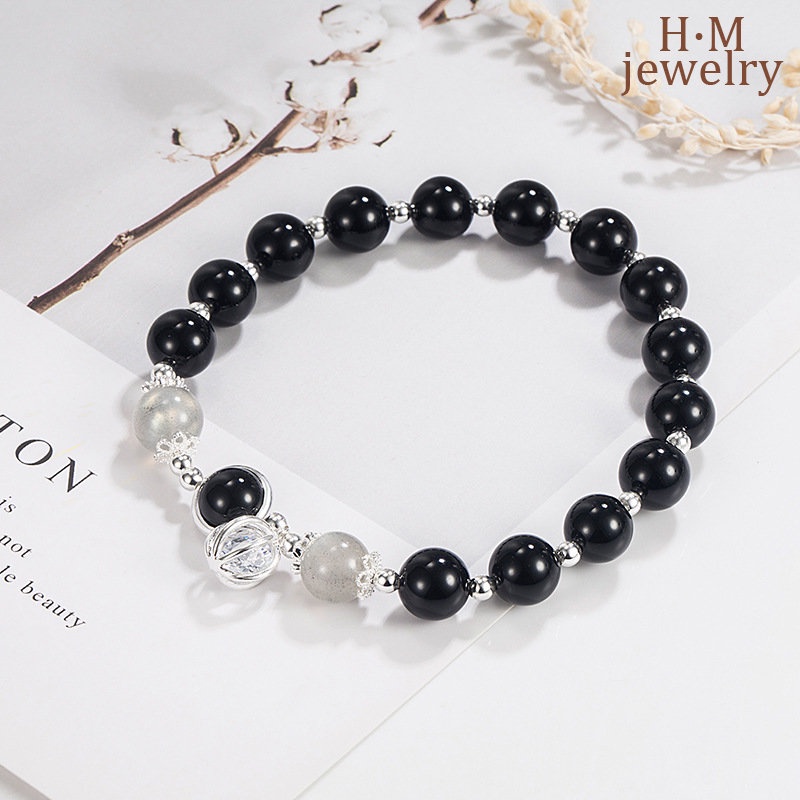 Gelang Manikmanik Batu Obsidian Moonstone Retro Simple Untuk Wanita 2022