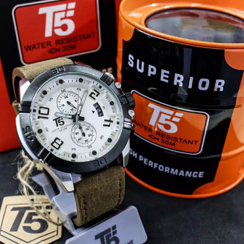 Jam tangan pria T5 H 3637 original chronograph bergaransi free tin box T5 H3637