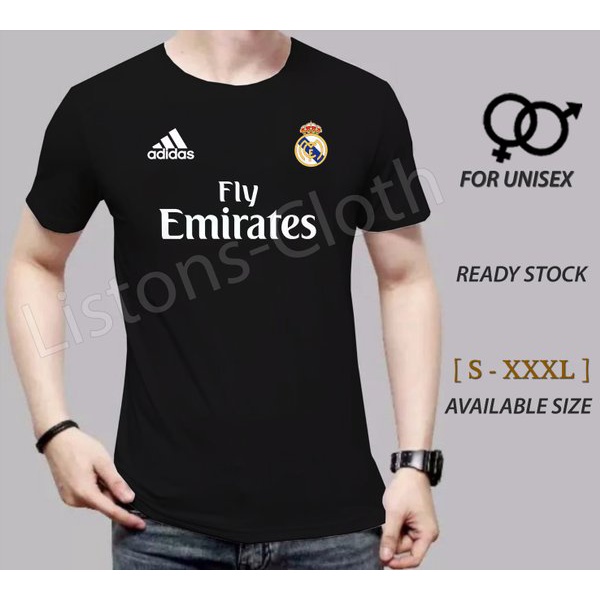 DI JUAL KAOS REAL MADRID HITAM BAJU JERSEY BOLA TSHIRT FANS LIGA