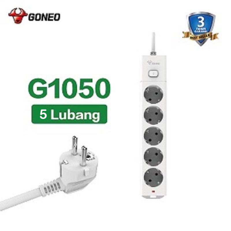 Stop Kontak Central On/Off Power Strip 5 Lubang Colokan GONEO Gongniu G1050 Tahan Panas Panjang Kabel 5 / 3 /1.5 Meter - Garansi Resmi 3 Tahun