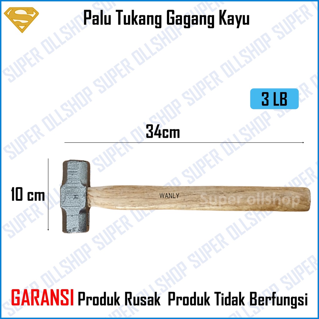 Palu Martil Batu Bodem Bogem Godam Hammer Gagang Kayu Kecil Besar 2 Lb 3 Lb