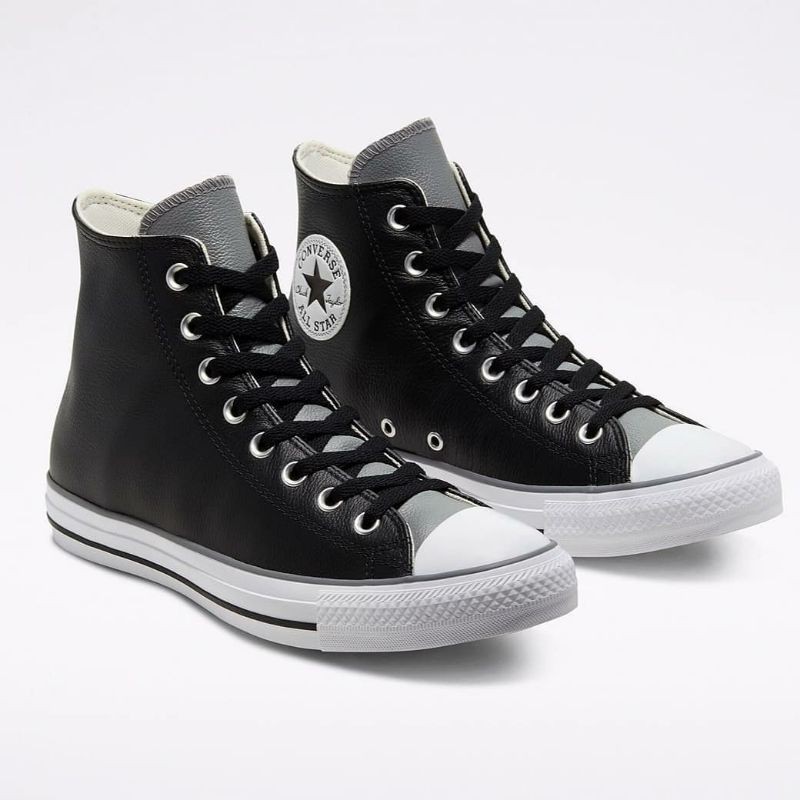 black leather high top chucks