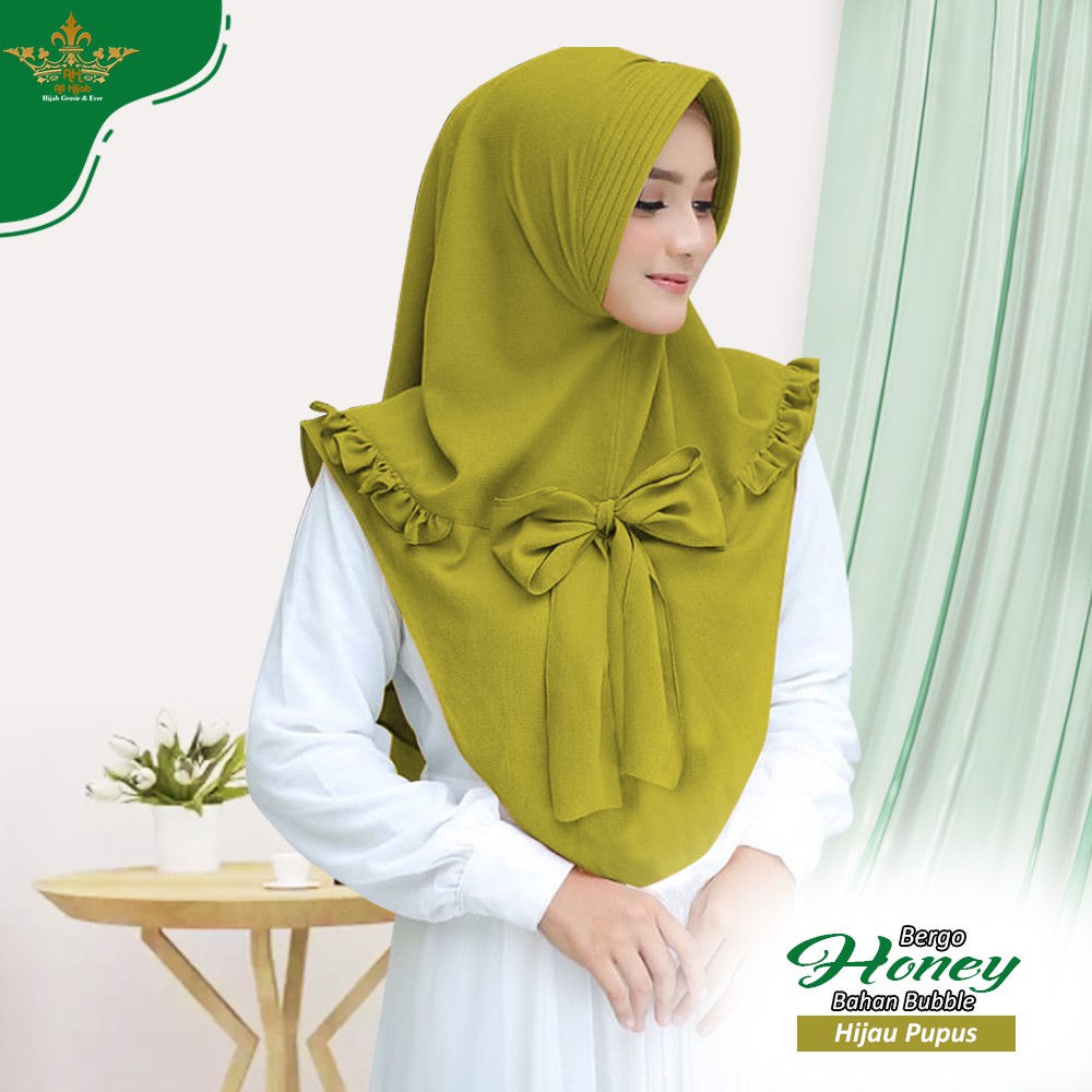 HIJAB ALI FASHION - Bergo Honey / Instan Pita Depan Variasi Kriwil / Hijab kriwil Belah Tengah
