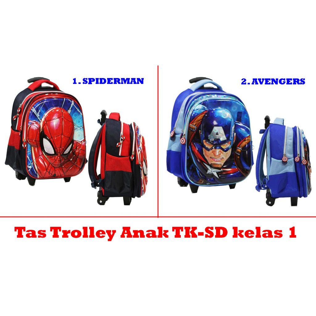 Tas Trolley Anak TK-SD - SPIDERMAN - BATMAN - Ukuran Sedang - TIMBUL IMPORT