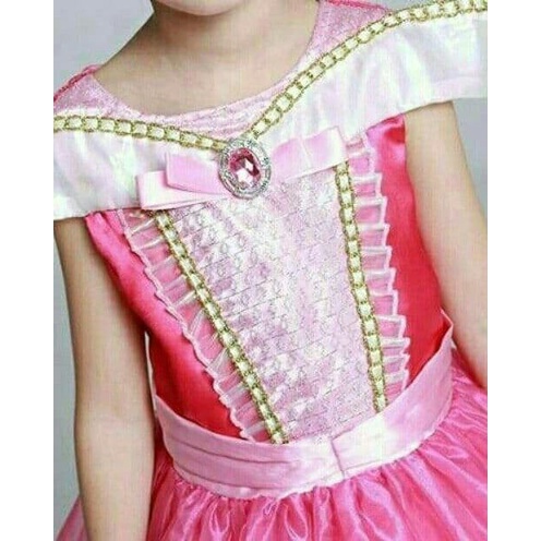 Baju Anak Dress Kostum Princess Aurora Pink Sifon Beludru Costume