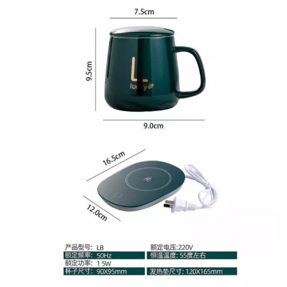 Mug Cangkir Elektrik Set Keramik Pemanas Suhu 55 Derajat Penghangat Kopi Teh Cup Coffee Warmer 400ML-Mug Cangkir Gelas Listrik Pamanas Penghangat Kopi Susu Cup Coffee