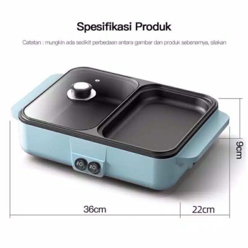 Panci Elektrik 2 In 1 Fleco 601 BBQ Dan Steamboat Peralatan Masak Mini Elektrik Baking Pot