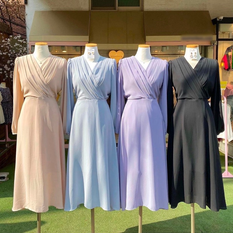 D0749 MILLIE KOREAN STYLE VINTAGE MIDI DRESS POLOS HIJAB FRIENDLY CASUAL LOOK BABY BLUE BLACK CREAM