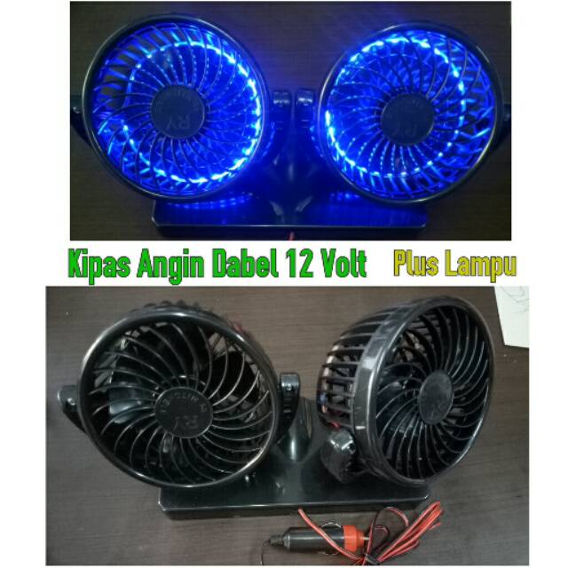 Kipas Angin Mobil Dabel 12V Plus Lampu Led Biru