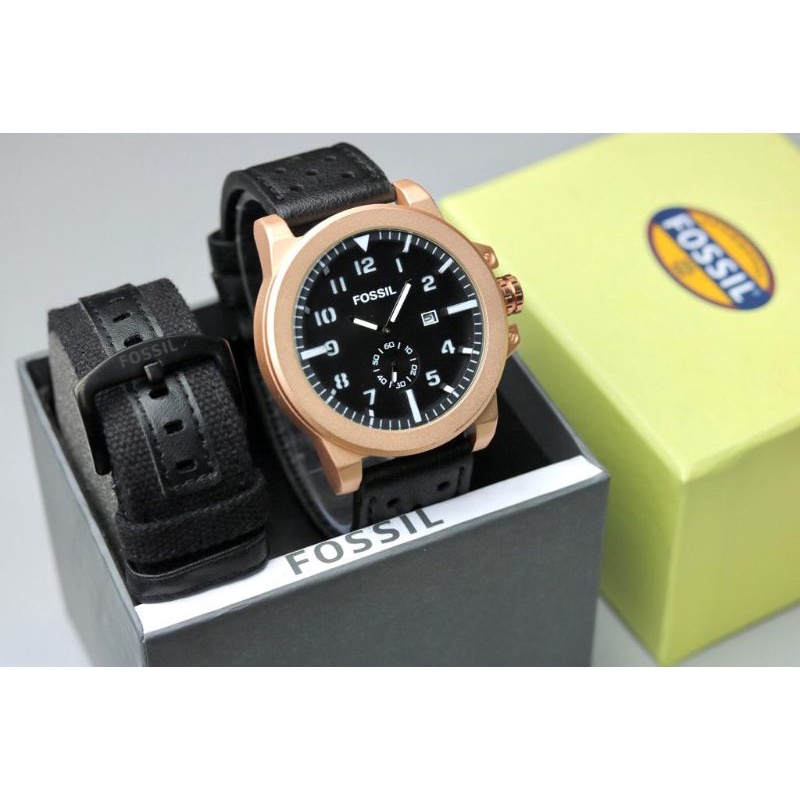 JAM TANGAN PRIA FS KULIT CHRONO DAN TANGGAL AKTIF FREE TALI DIAMETER 4,3CM + BOX