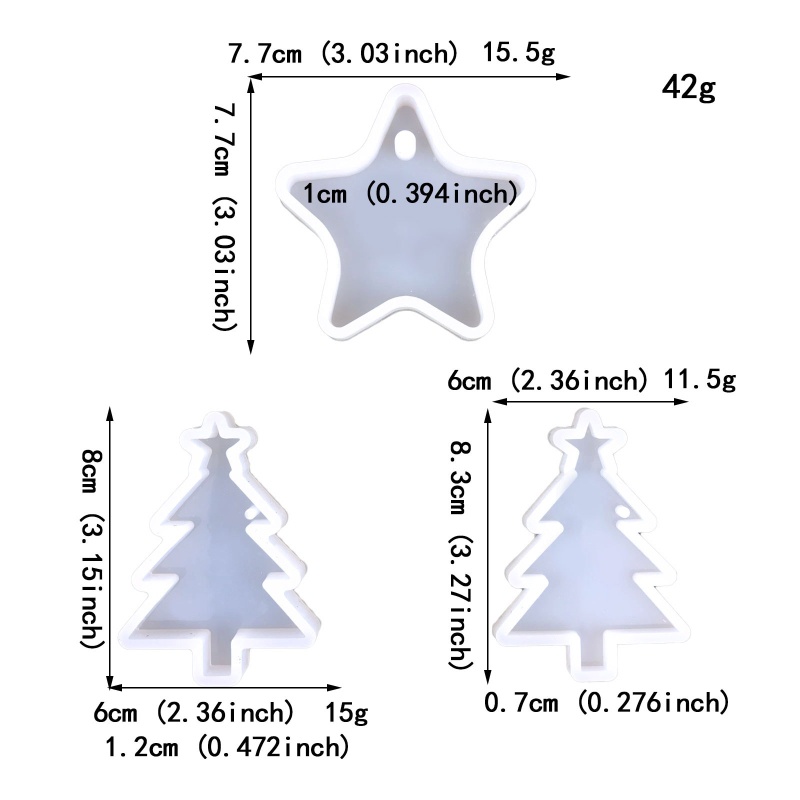 Siy 3pcs Cetakan Epoxy Resin Bentuk Pohon Natalbintang Bahan Silikon Untuk Gantungan Kunciperhiasan DIY