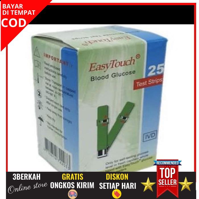 STRIP EASY TOUCH GULA DARAH / GLUCOSE ISI 25 ASLI ORIGINAL EASYTOUCH CEK DIABETES C50