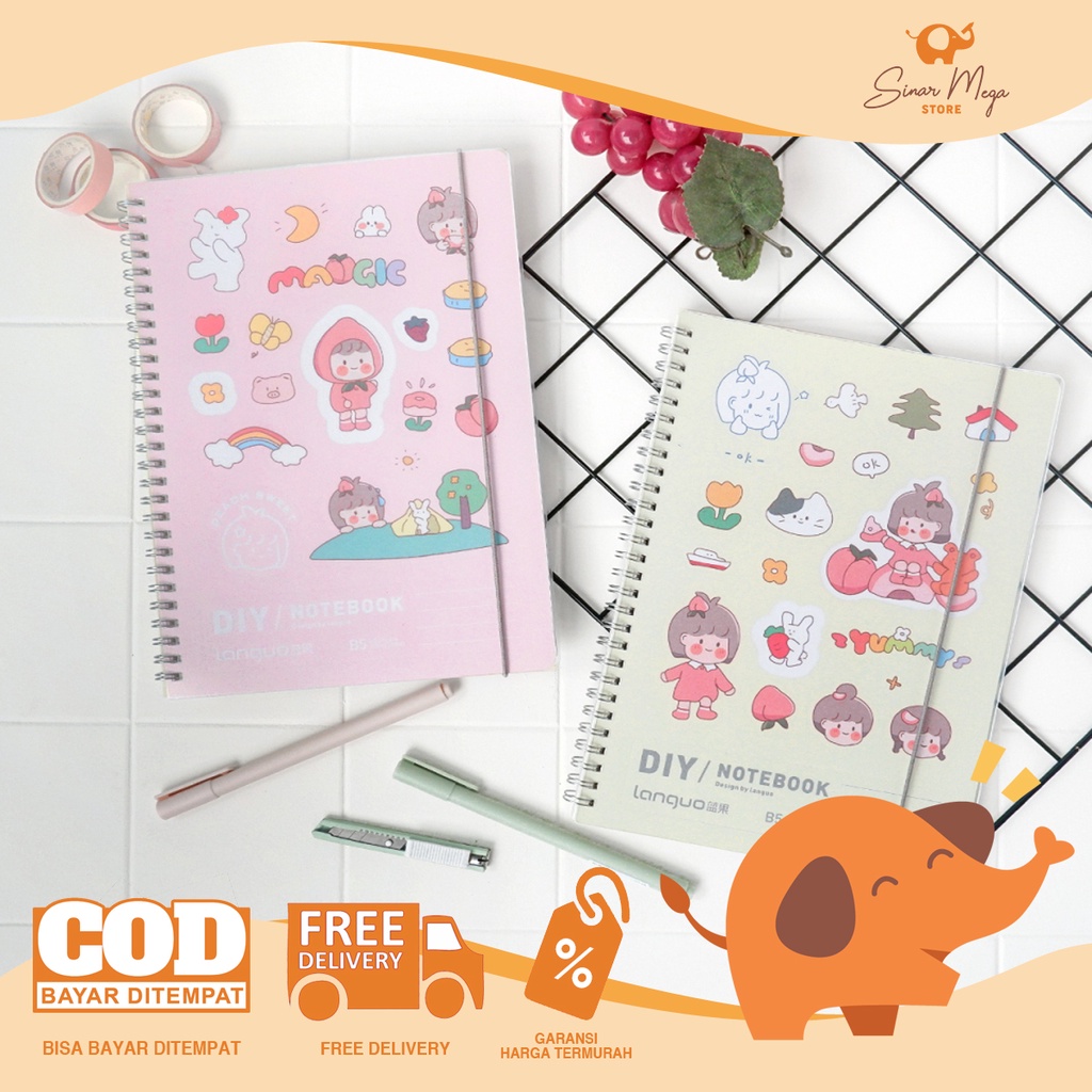 

Little Honey Peach Sticker and Ruled Notebook Set B5 / Buku Catatan Bergaris Lucu Unik Murah