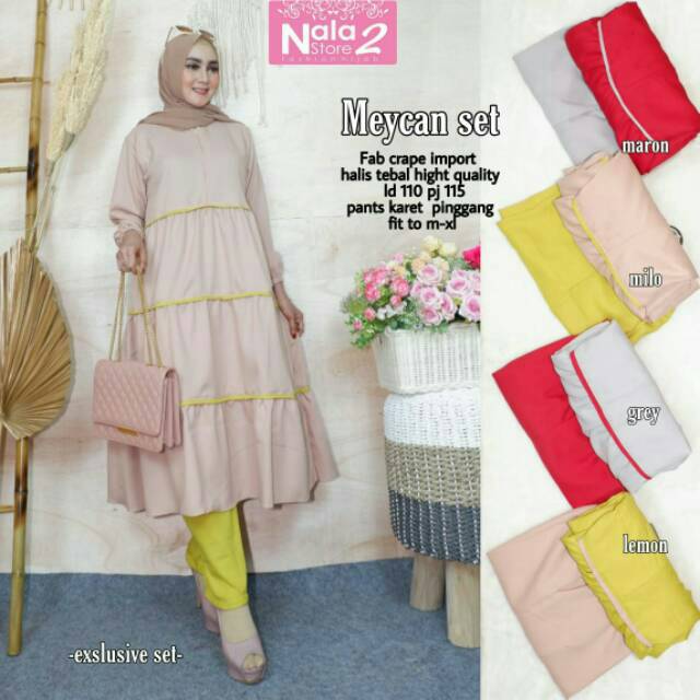 Setelan long tunik ruffle jumbo dan celana Meycan Set by Nala