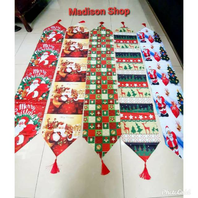 Taplak Meja Natal Santa Murah Dekorasi Table Runner Merry Christmas
