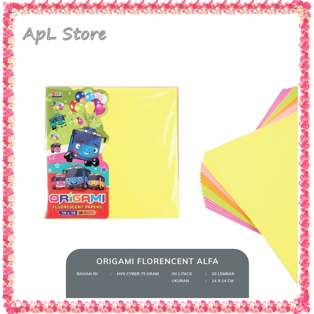 

Kertas Origami/Kertas Lipat ALFA (isi 20) 14x14 CM Fluorescent Paper Kertas Lipat B006