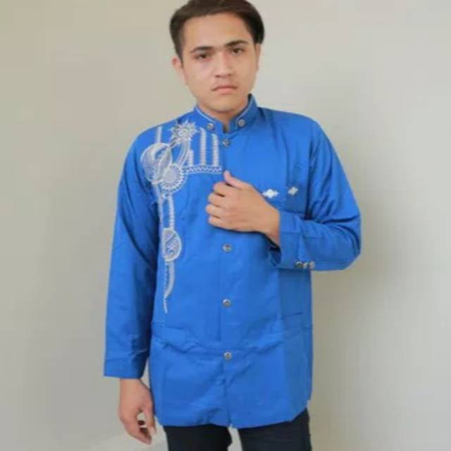 *Kualitas Terbaik* Jasko Jas Koko Bordir Lengan Panjang Biru Pria