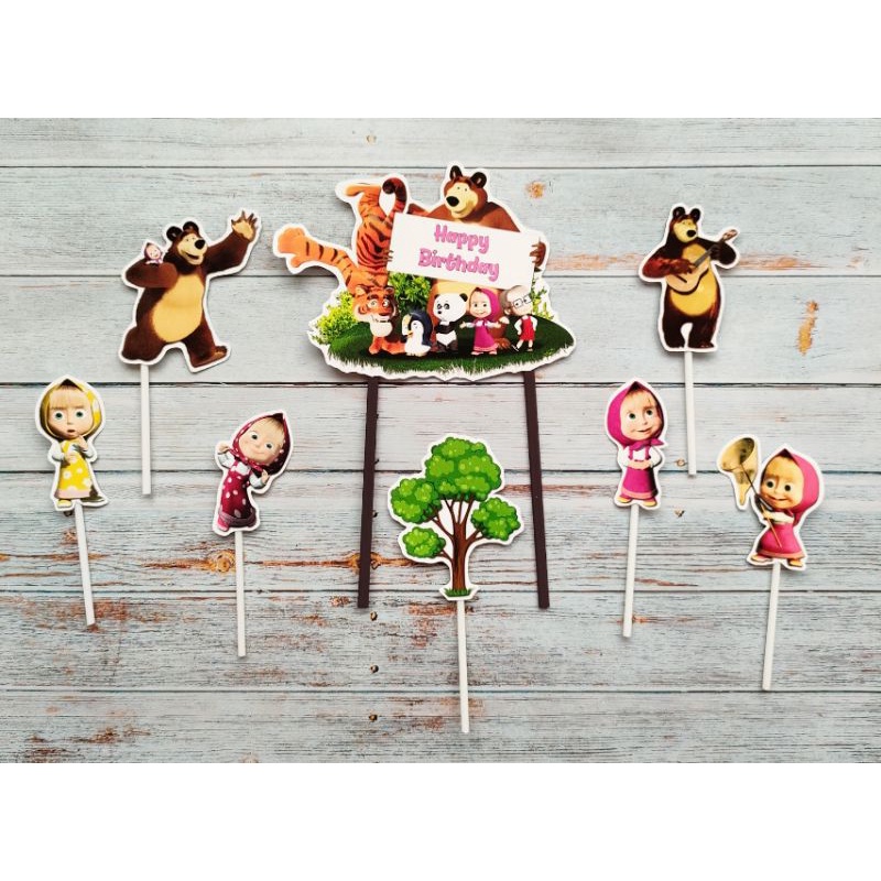 hiasan nasi tumpeng cake topper hiasan kue ulang tahun satu set karakter masha And The Bear / Masha 