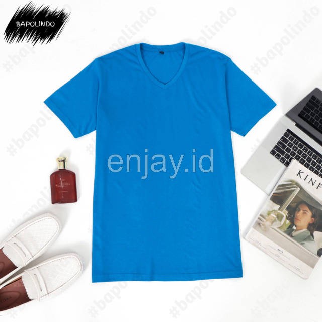 enjay.id - PREMIUM Kaos warna biru Turkis oblong ANTI BAKTERI Leher V neck lengan pendek Original