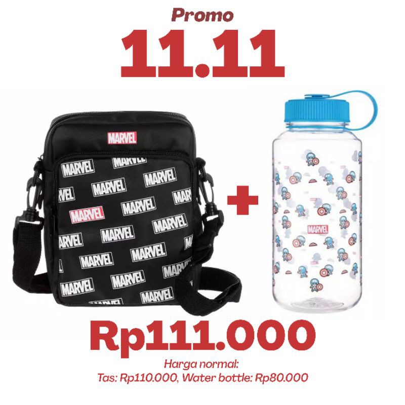 Miniso Marvel Bundle Botol Minum 1150ml + Tas Selempang