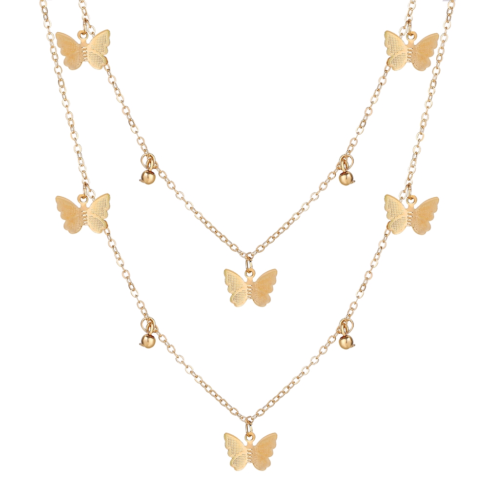 YEEZII Kalung Rantai Multi Layer Dengan Liontin Kupu-Kupu Bahan Metal Warna Emas Gaya Retro Untuk Wanita