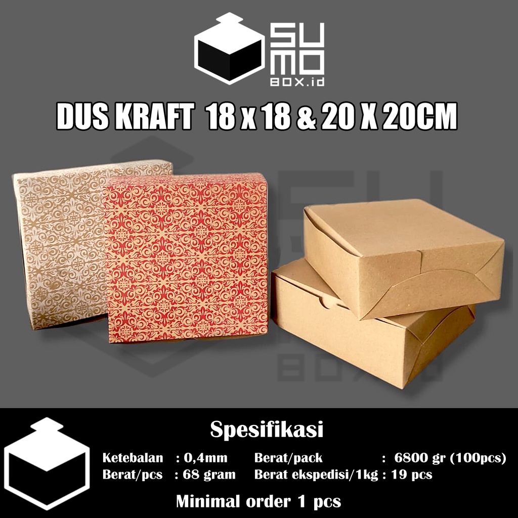 

Kotak Dus KRAFT COKLAT 18x18 20x20 / Dus GS Nasi Rames Kue [ECERAN]