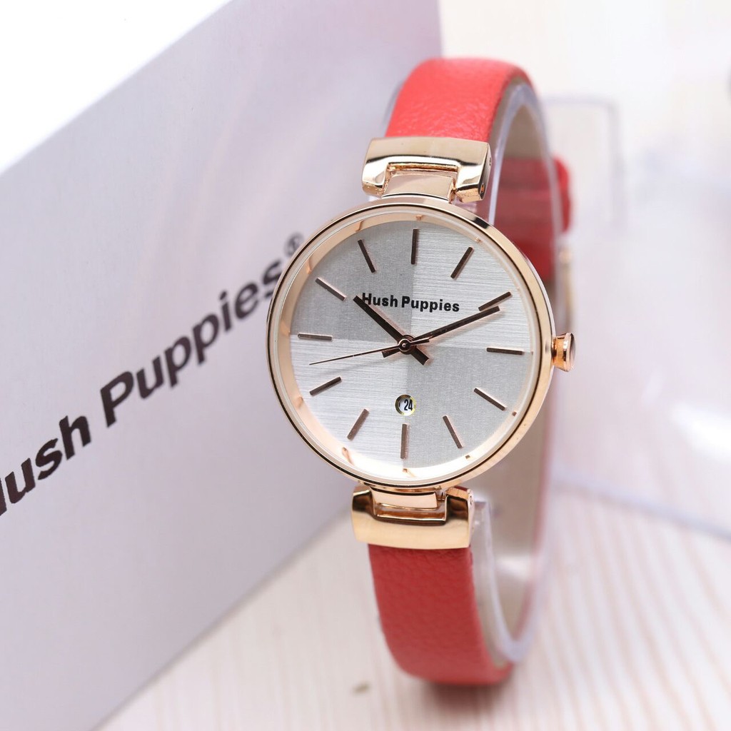 Jam Tangan Wanita/Cewek Simple Elegan Hush Puppies Kulit Polos Body Rosegold Super