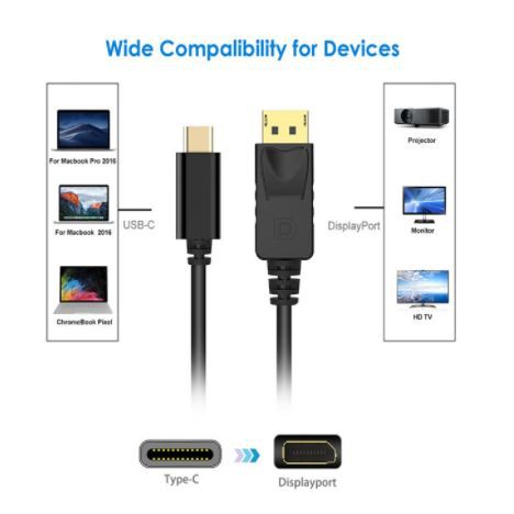 Usb 3.1 Type-c to Displayport 1.8m 4k gold cable - Kabel Usb-c to dp display port