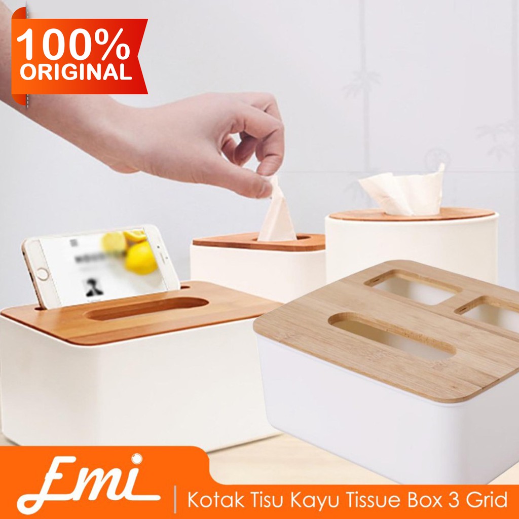 Kotak Tisu Kayu Tissue Box 3 Grid