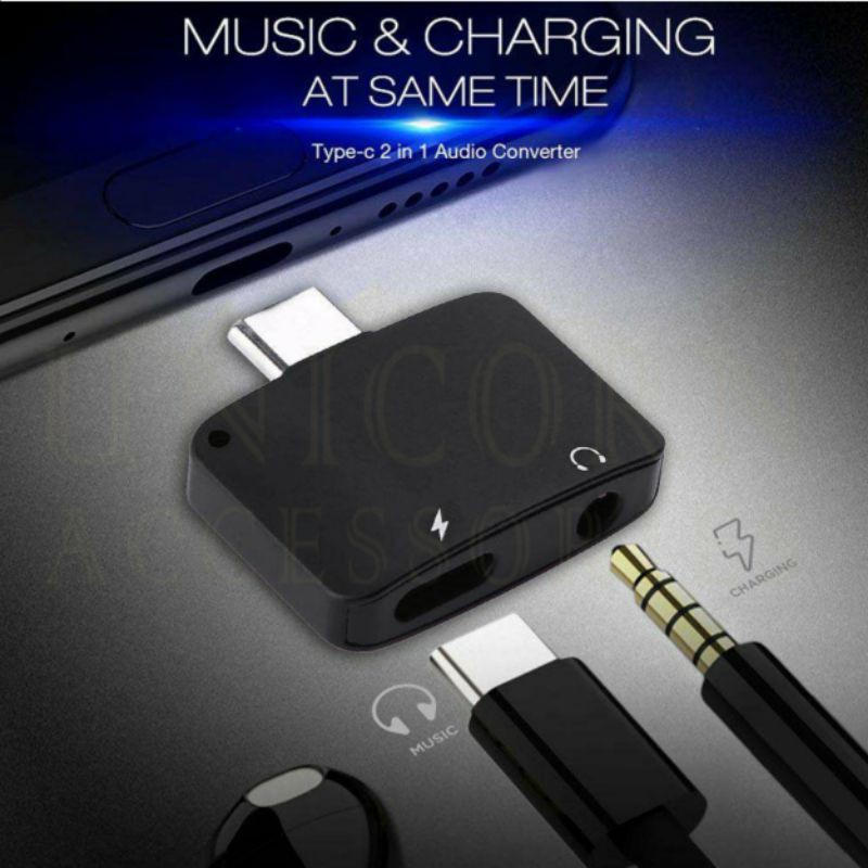 Splinter Converter 2 in 1 Casan Charger Type C Headset Adapter Audio Jack 3.5mm