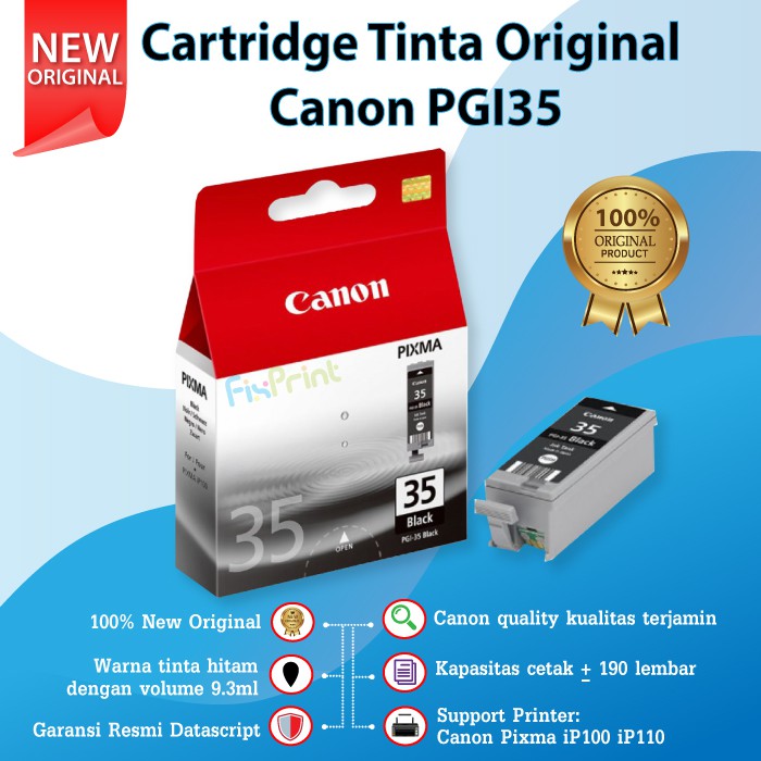 Cartridge Tinta Original Canon PGI35 PGI 35 PGI-35BK Pigment Black Refill Printer Pixma IP100 IP110