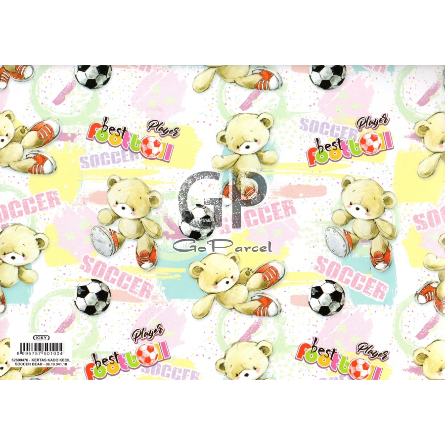 ( 5 Lembar ) KERTAS KADO SOCCER BEAR KIKY - GIFT WRAPPING PAPER BERUANG FUTSALL / FOOTBALL CUTE TEDDY BEAR CLASSIC