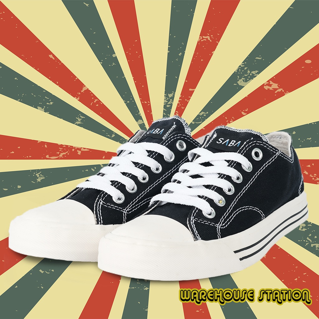 SABA Vintage 2.0 Low Black White- Sepatu Sneakers Casual Pria Wanita
