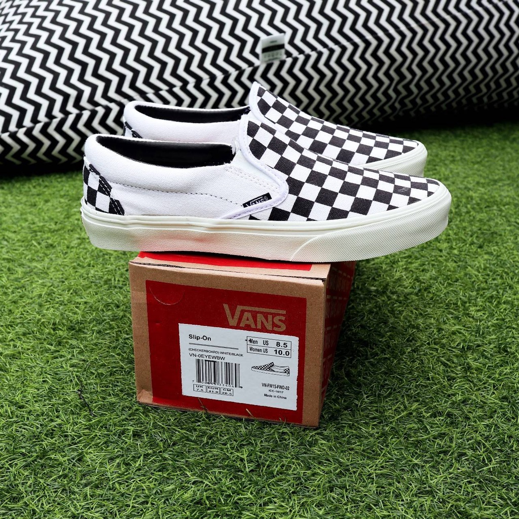 Promo Sepatu Slip On Checkerboard Catur Slipon Stockholm Black White - ready stock Bisa Bayar Di Tempat