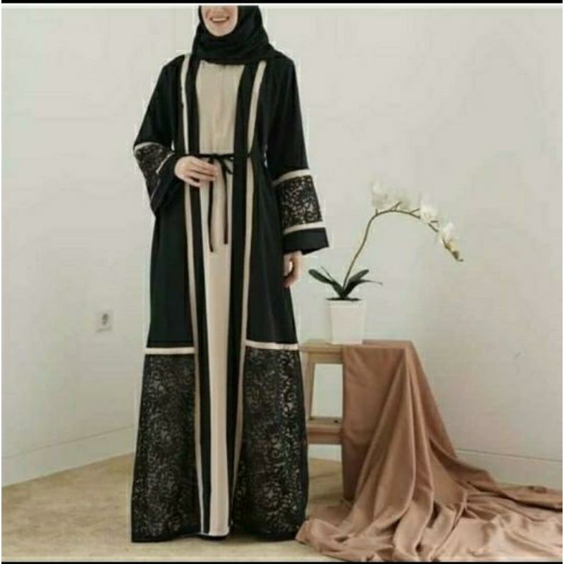 Jubah Wanita Muslim Dubai Gamis Abaya Arab Hitam Turkey Terlaris Full Kombinasi