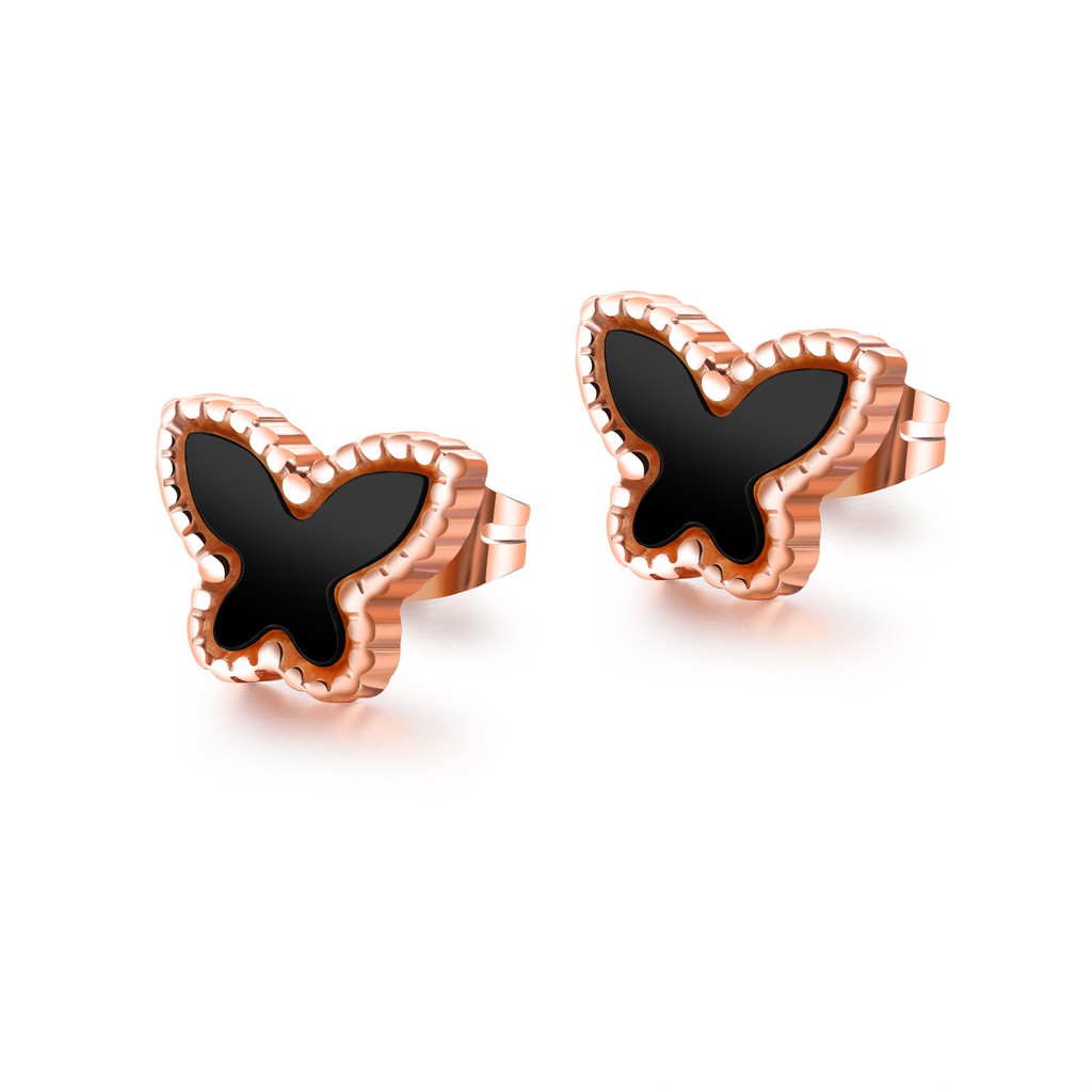 SALE Anting Titanium Kupu kupu Rose Gold Asli Wanita Fashion Anti Karat Murah AA032