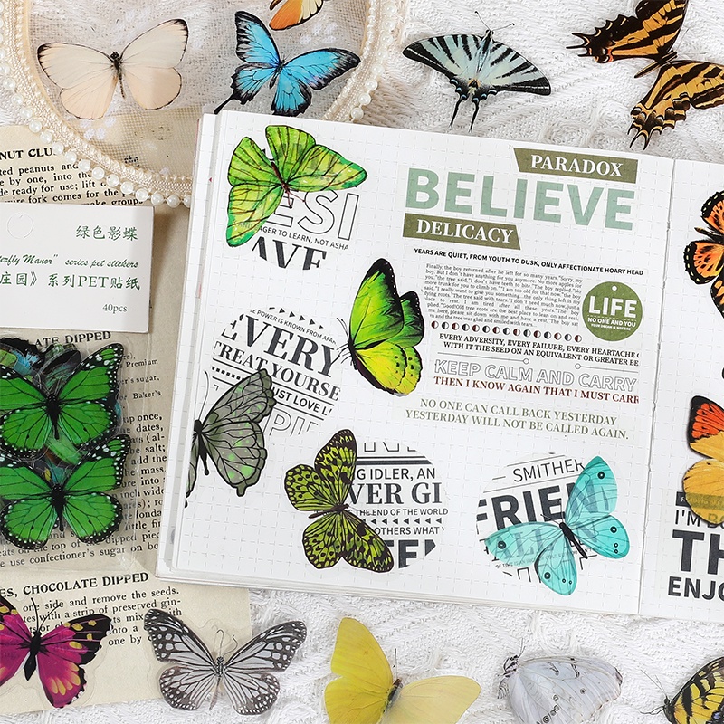 40pcs Stiker Desain Butterfly Manor Gaya Vintage Untuk Dekorasi