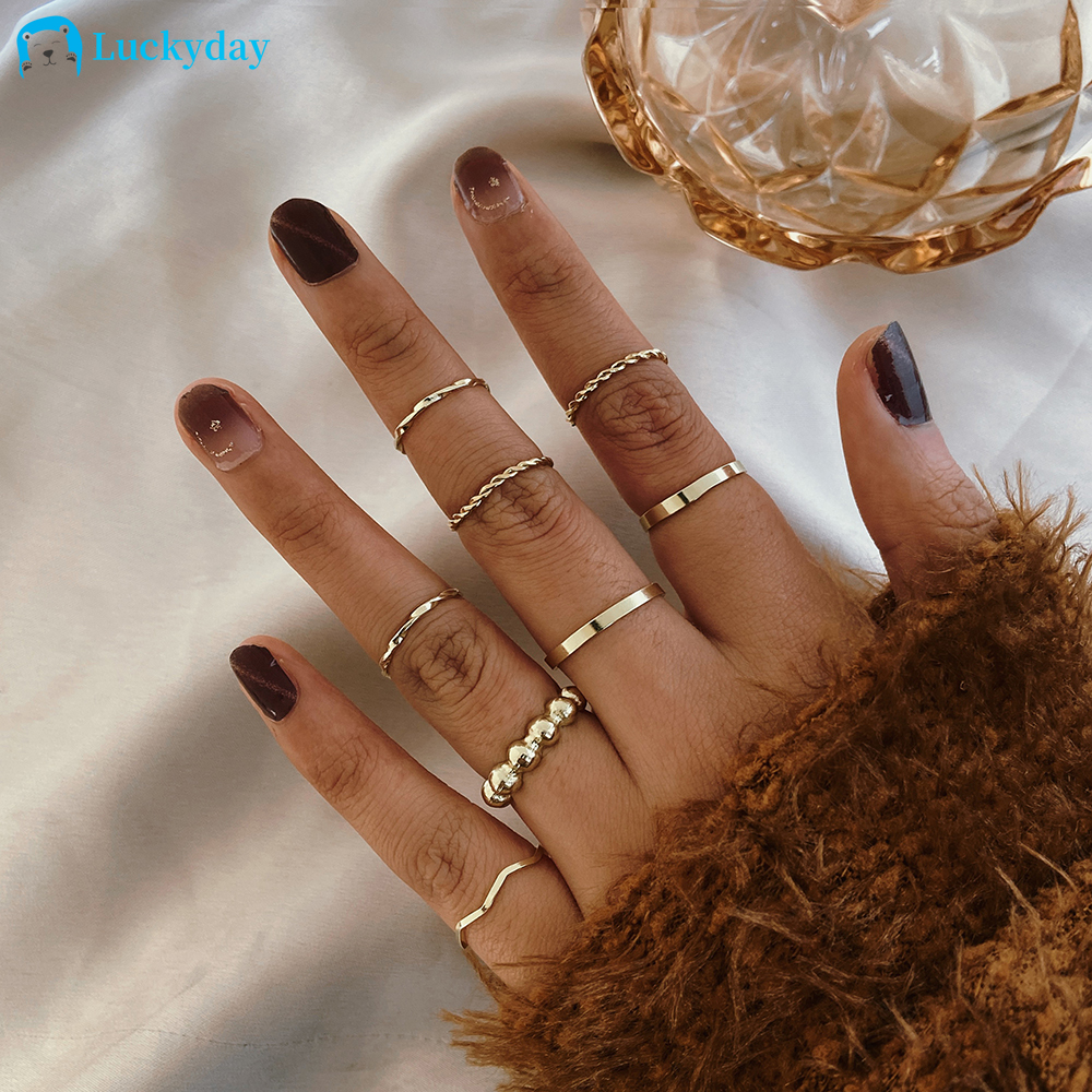 YEEZII Simple Gold Wave Ring Set Exquisite Geometric Circle Twisted Knotted Twist Line Rings Women Jewelry Accessories