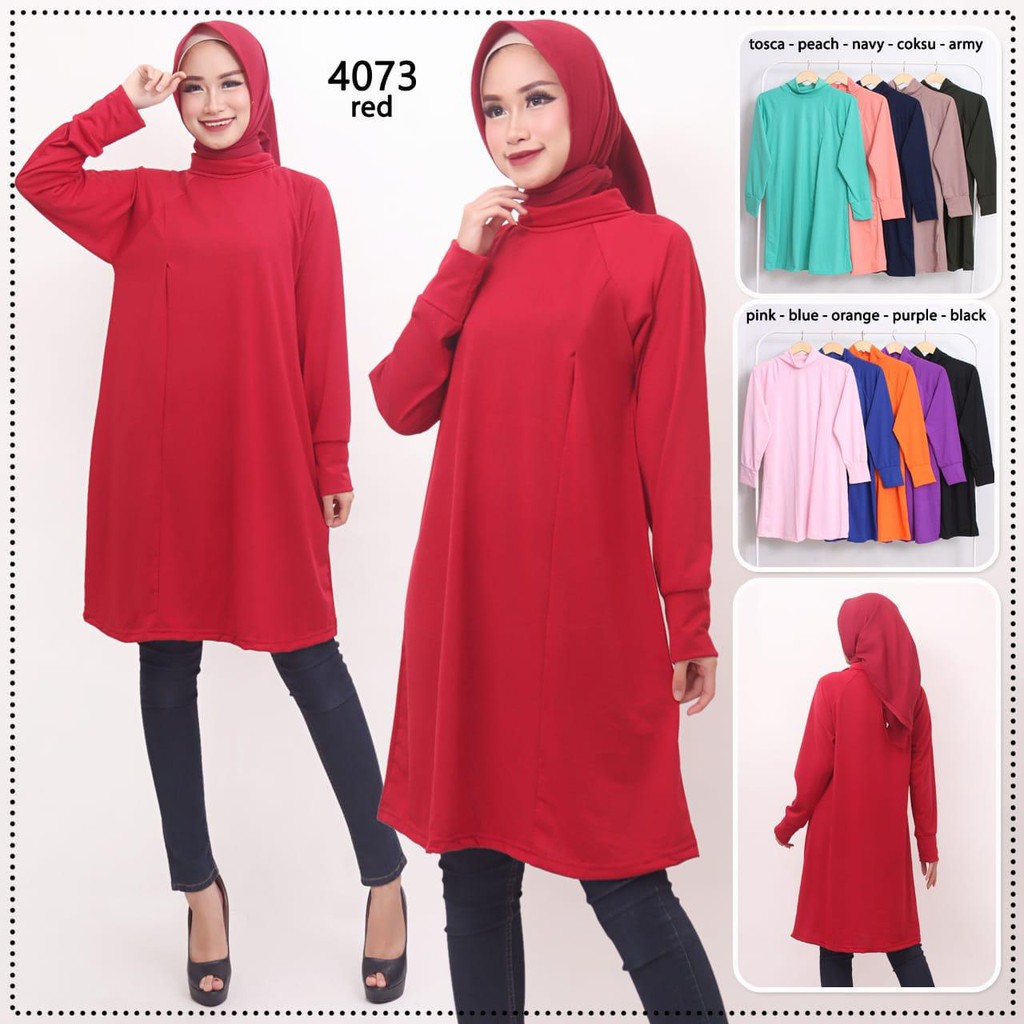 DuniaLegging Dress Tunik JUMBO Turtleneck Kerah Leher Tinggi Kaos Spandek Atasan Bodi Panjang Wanita
