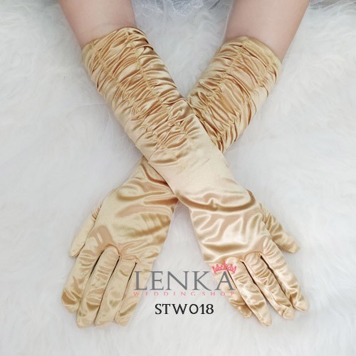 [BISACOD] AKSESORIS SARUNG TANGAN WANITA PESTA WEDDING GOLD SATIN STW018