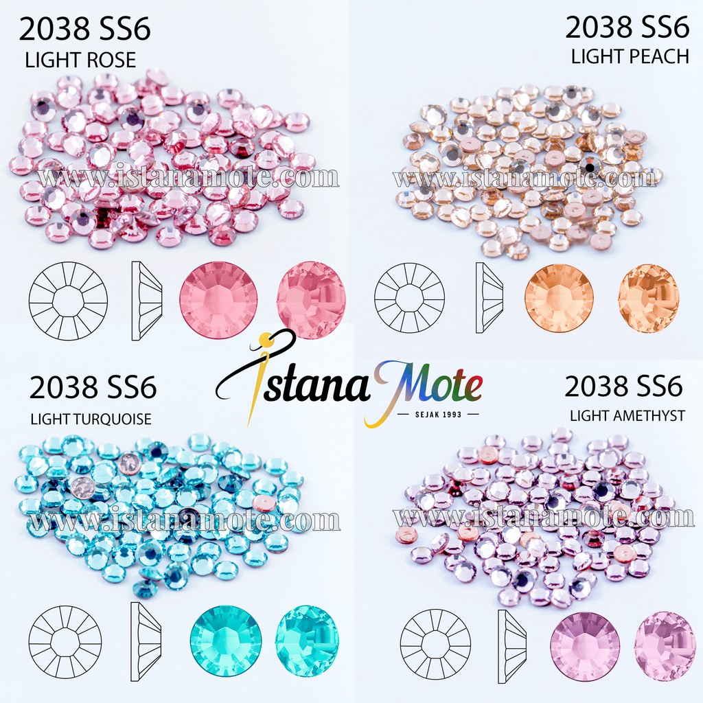 Flatback Hotfix kristal tempel Swarovski 2038-ss6-light(rose/peach/turquoise/amethyst) ASLI ORIGINAL