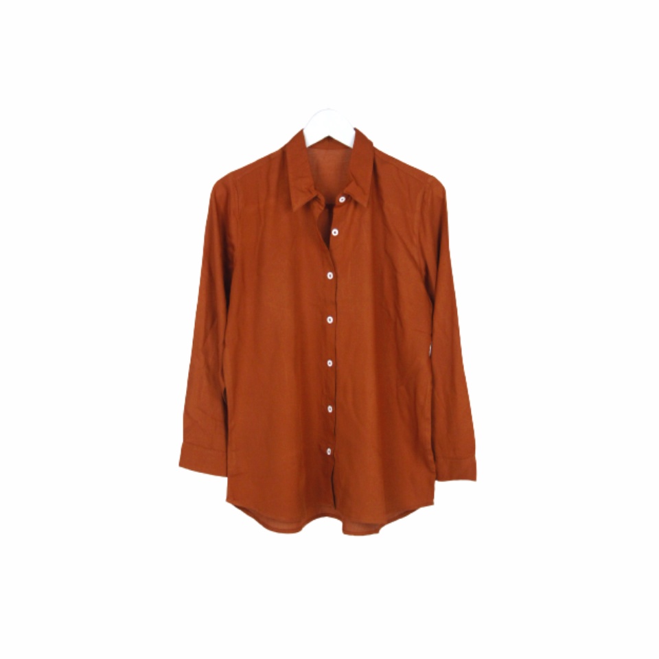 KEMEJA WANITA POLOS LENGAN PANJANG WANITA KATUN RAYON LONG SHIRT ORGANIK-Kemeja Red Brick