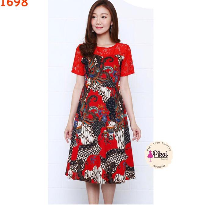  Dress  batik  merah dress  cheongsam batik  dress  imlek 