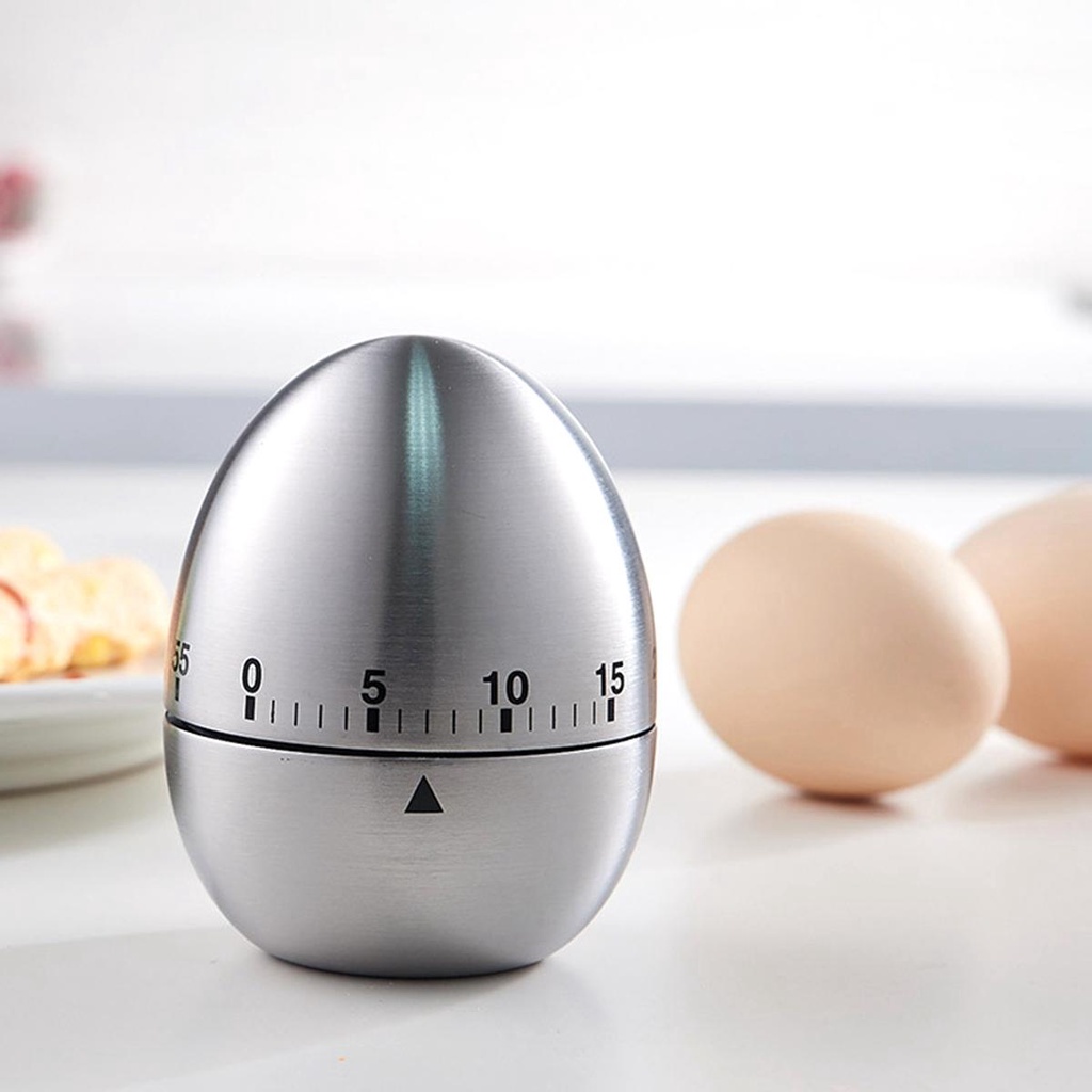 [Elegan] Timer Dapur Masak Baking Berbentuk Telur 60menit Pengingat Mekanik Bahan Stainless Steel