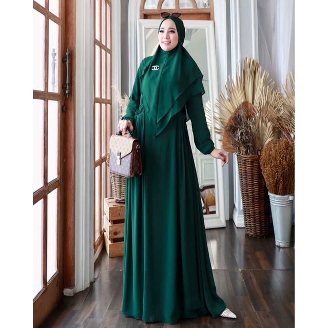 Rabania Syari Bahan Ceruty + Puring || Dress set Jilbab Ld 110 pj 140