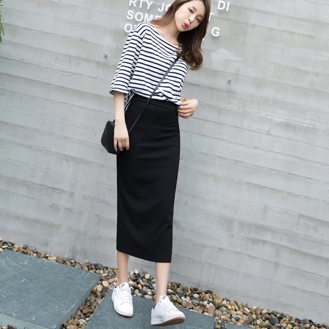 GS SPAN SCUBA KOREAN 7/8 LONG/MIDI SKIRT SKINNY KOREA PREMIUM