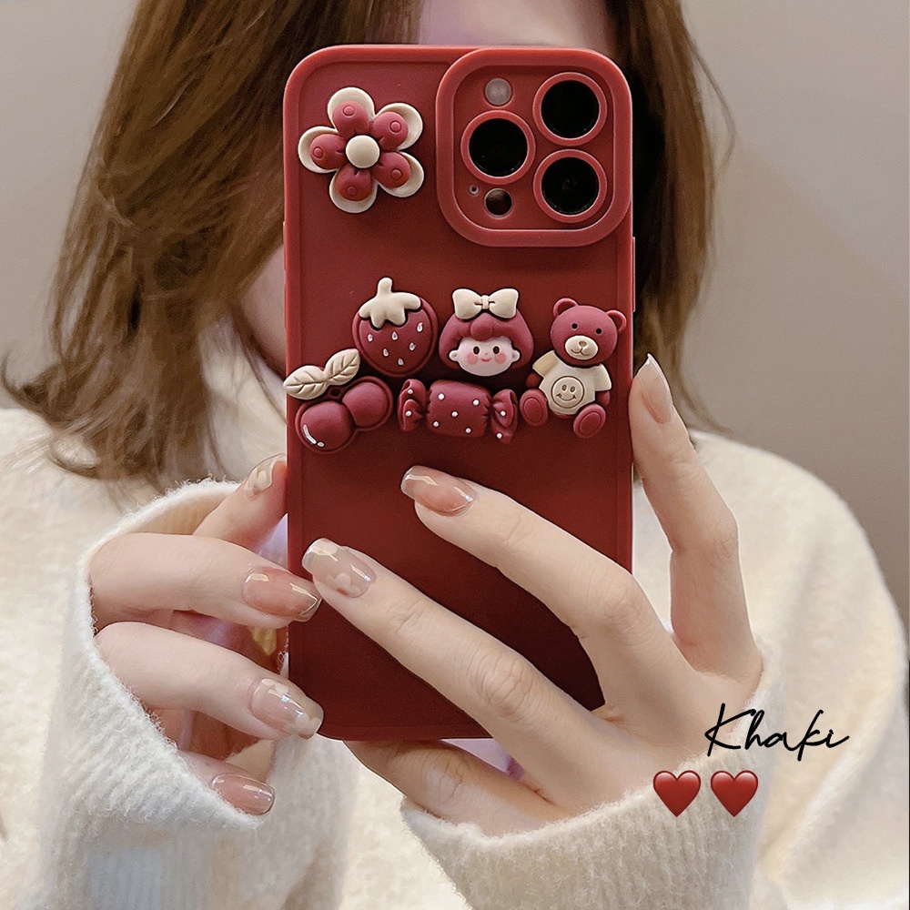 IPHONE Lucu 3D Kartun Permen Gadis Anggur Merah Lembut Silicone Phone Case Cover Untuk Iphone7 8 PLUS X XR XS 11 12 13 14 MINI PRO MAX Se2020